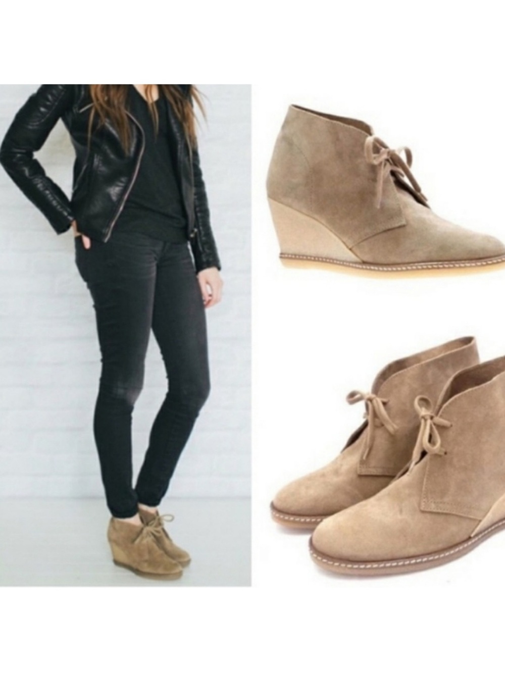 J.Crew MacAlister wedge boots booties tan brown 8 suede leather